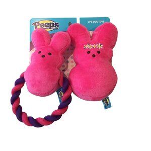 PEEPS 6" Dressed Up Pink Plush Bunny Squeaker & Pull Dog Toy Set of 2